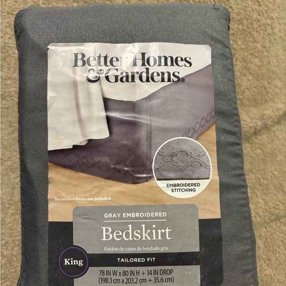 Better Homes And Gardens Gray Embroidered king size Bedskirt - Picture 1 of 8